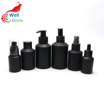 Wholesale 30ml 1oz black empty cosmetic glass essential oil bottle shoulder-010RL